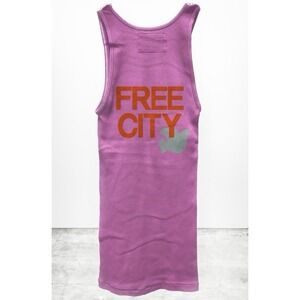 FREECITY Women's M/L Muscle Super Vintage Tank Pink Ribbed Y2K Indie Graphic Top
